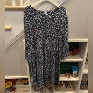 Chico’s size 3 dress.  3/4 sleeve with tie detail.  Comfy fabric and roomy fit